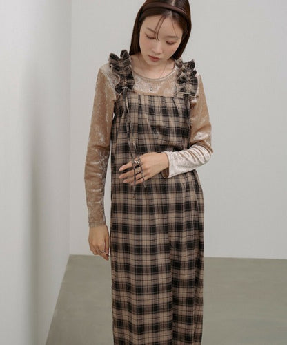 可調式肩袖！網紋風格連身裙 🍞