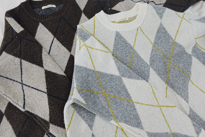 下寬版！菱形格紋針織薄毛衣 🍞