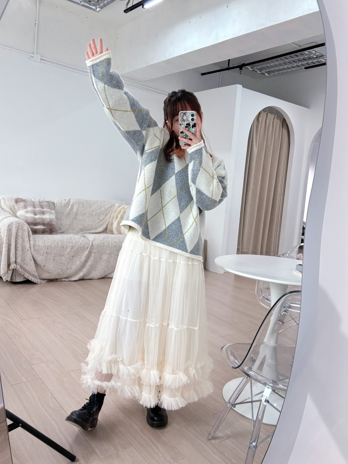 下寬版！菱形格紋針織薄毛衣 🍞