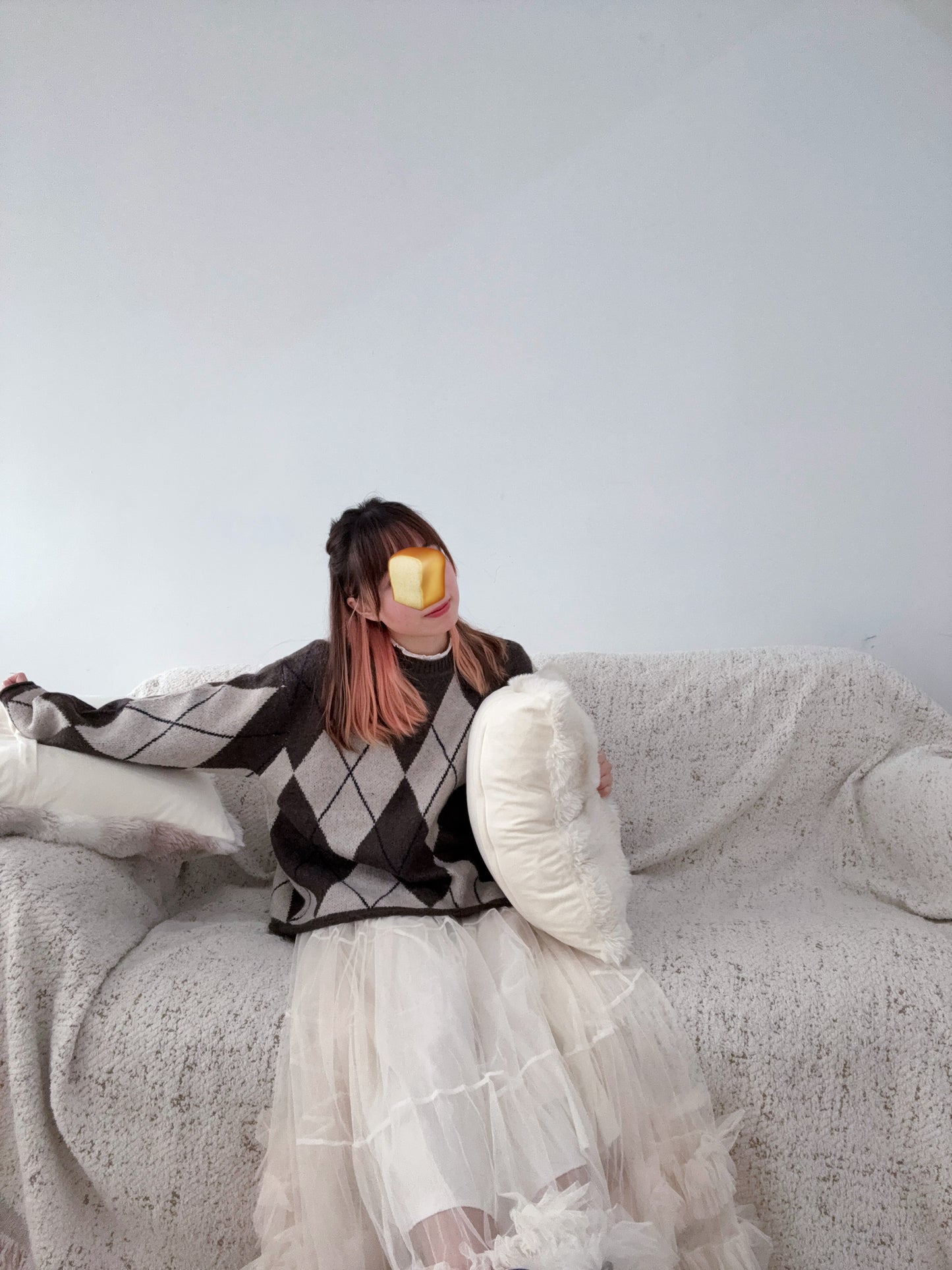 下寬版！菱形格紋針織薄毛衣 🍞