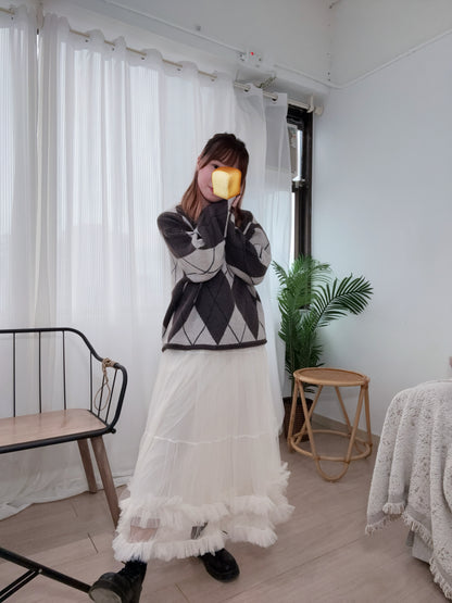 下寬版！菱形格紋針織薄毛衣 🍞