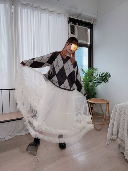 下寬版！菱形格紋針織薄毛衣 🍞