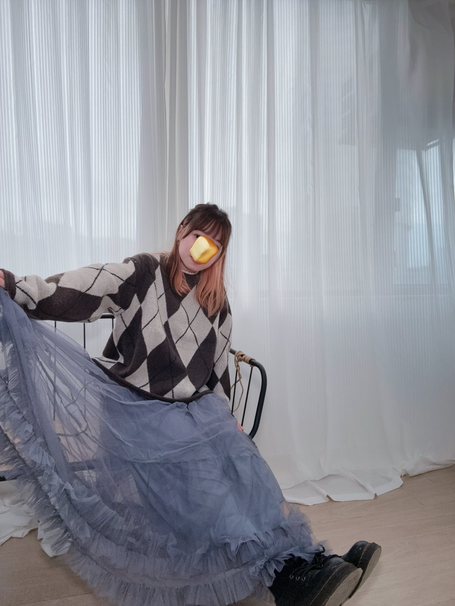 下寬版！菱形格紋針織薄毛衣 🍞