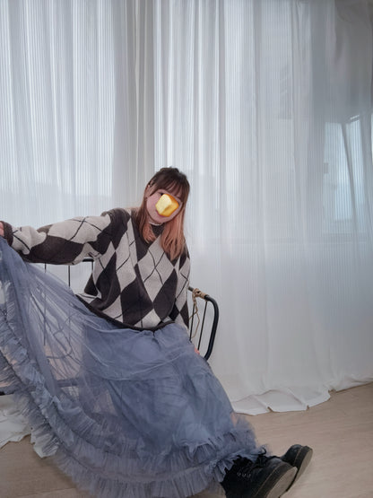 下寬版！菱形格紋針織薄毛衣 🍞