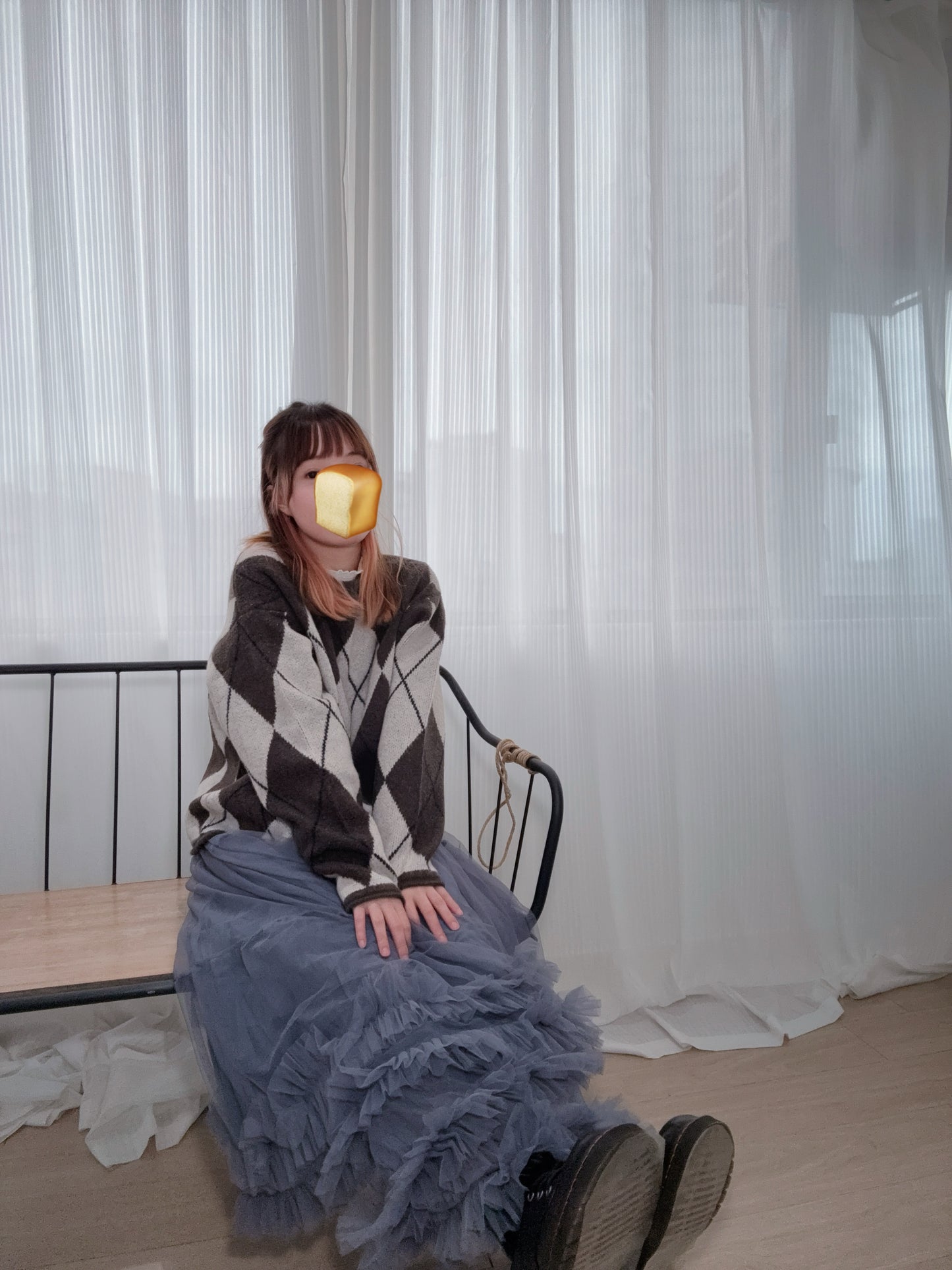 下寬版！菱形格紋針織薄毛衣 🍞