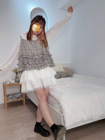 雙層Ruffle！網紋層疊迷你裙 🍞