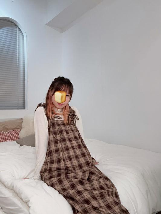 可調式肩袖！網紋風格連身裙 🍞