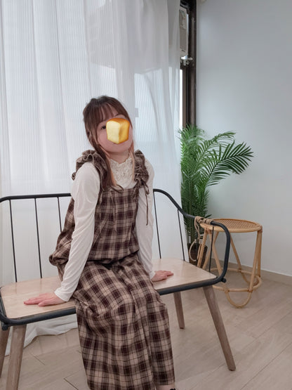 可調式肩袖！網紋風格連身裙 🍞