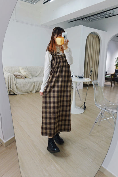 可調式肩袖！網紋風格連身裙 🍞