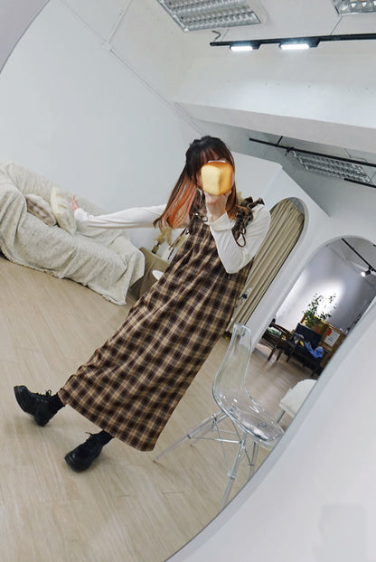 可調式肩袖！網紋風格連身裙 🍞