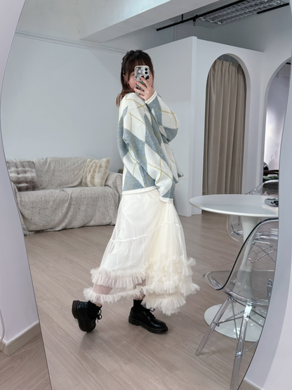 下寬版！菱形格紋針織薄毛衣 🍞