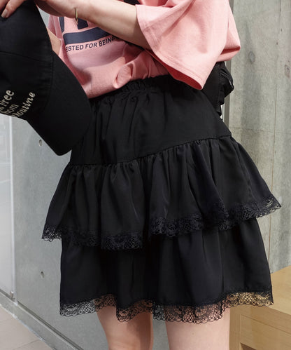 雙層Ruffle！網紋層疊迷你裙 🍞