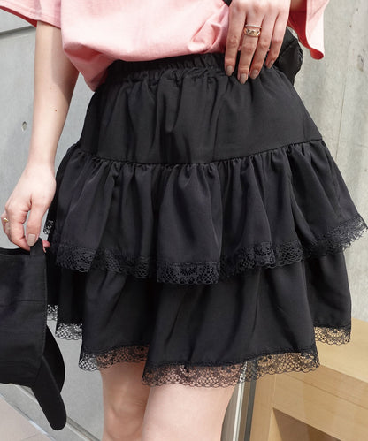 雙層Ruffle！網紋層疊迷你裙 🍞