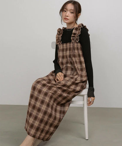 可調式肩袖！網紋風格連身裙 🍞