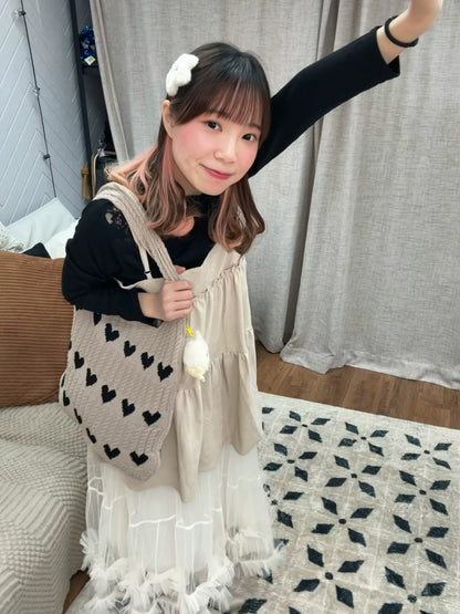 超可愛！心型圖案針織袋 🍞