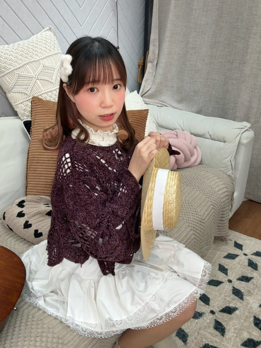 葉紋喇叭口！馬海毛線編織短上衣 🍞