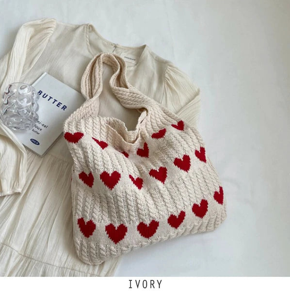超可愛！心型圖案針織袋 🍞